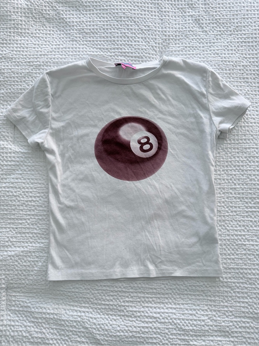 Edikted white crop top with 8-ball graphic